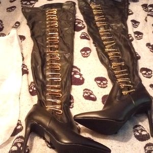 Azalea Wang "Shut The Club Down" Thigh-High  Black Stiletto Boots NIB